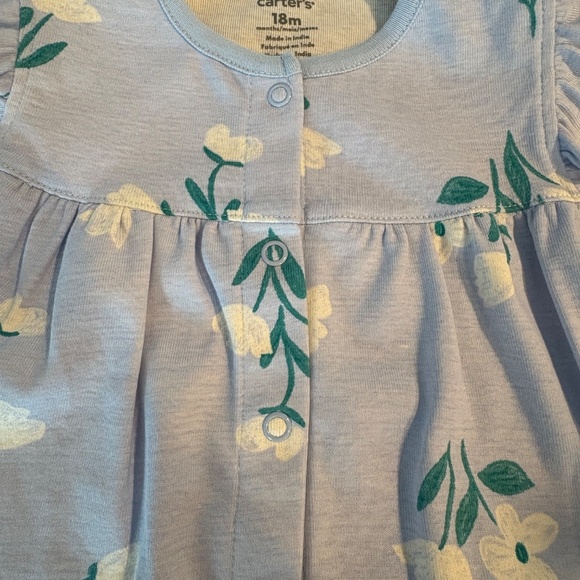 Carter’s Baby Girl Blue Flower Romper, Size 18M, Flutter Sleeves.  NEW WITH TAGS - Picture 7 of 7